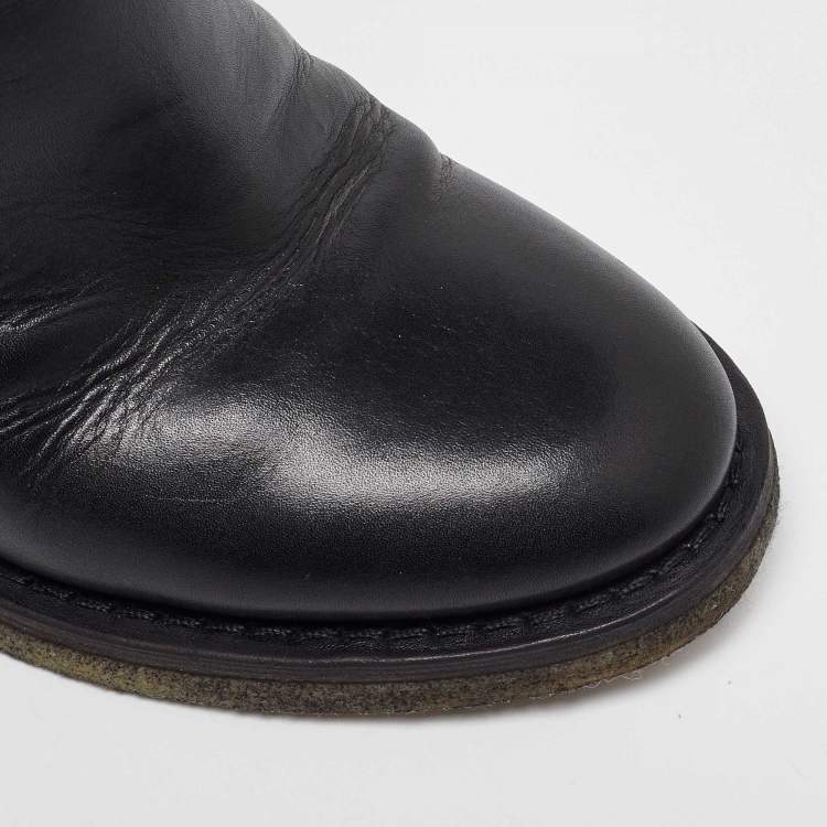 Pre Owned Chanel Black Leather CC Turn-Lock Block Heel Ankle Boots Size 38