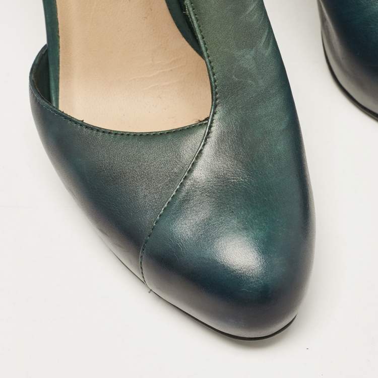 Pre Owned Chanel Two Tone Leather Crystal Heel D'orsay Ankle Strap Pumps Size 39