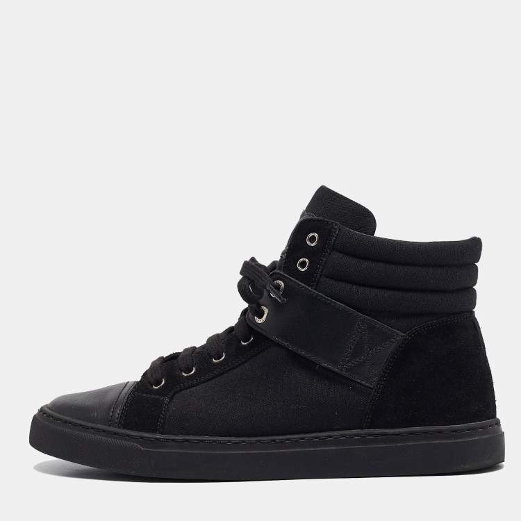 Chanel Black Canvas and Suede CC High Top Sneakers Size 37