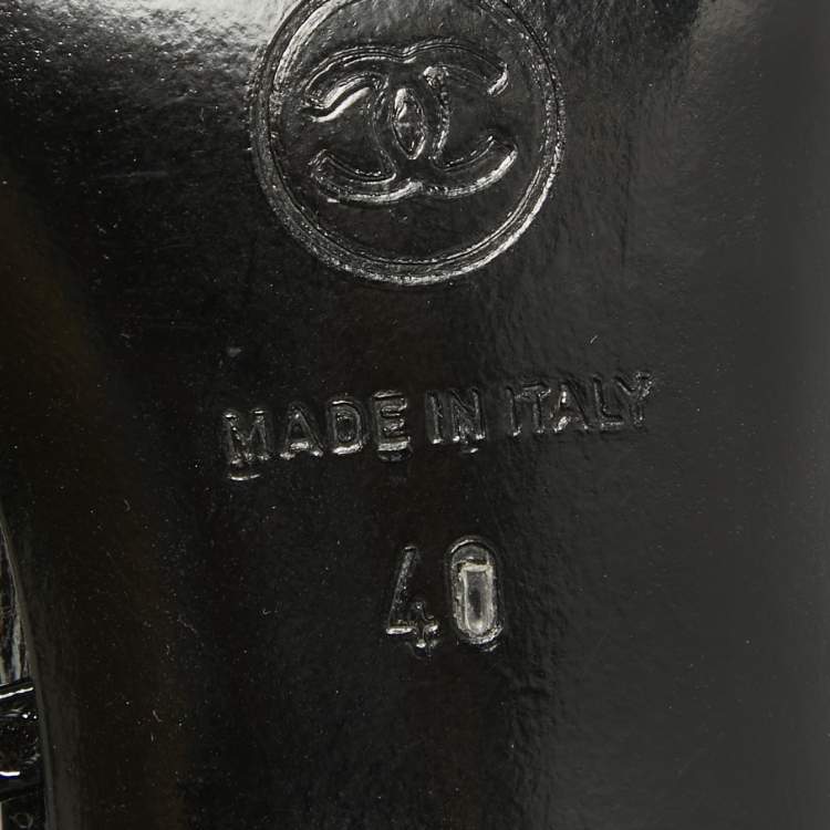 Pre Owned Chanel Black Patent Leather CC Cap Toe Caged Pumps Size 40