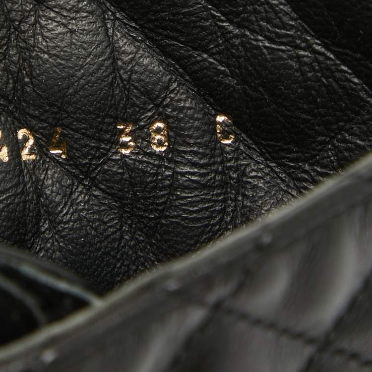 Pre Owned Chanel Black Quilted Leather CC Cap Toe Chain Link Logo Combat Boots Size 38