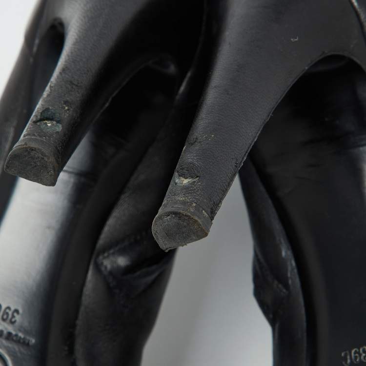 Pre Owned Chanel Black Leather CC Chain Link Platform Knee Length Boots Size 39