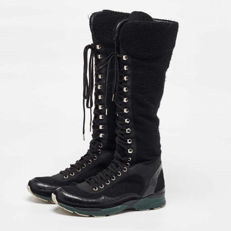 ブーツその他 [Chanel]Women's Tweed sneakers long boots Chanel Women's Knee High Sneaker Boots Tweed with Leather