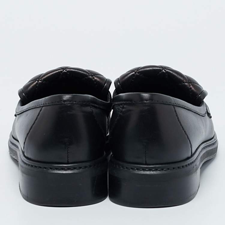 Pre Owned Chanel Black Quilted Leather CC Turnlock Slip On Loafers Size 38.5