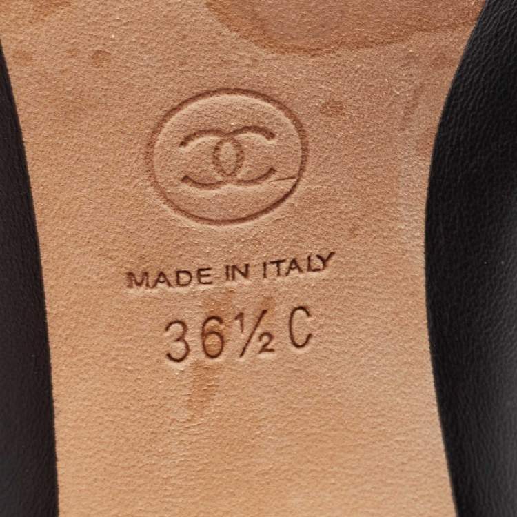 Pre Owned Chanel Black Leather CC Cap Toe  Mid Calf Boots Size 36.5