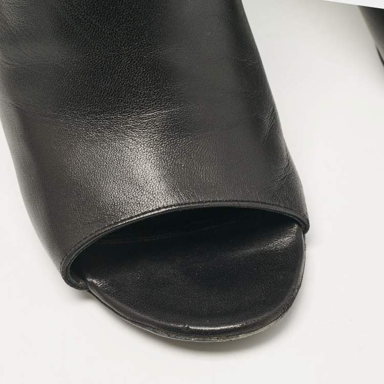 Pre Owned Chanel Black Leather CC Open Toe  Ankle Length Boots Size 36.5