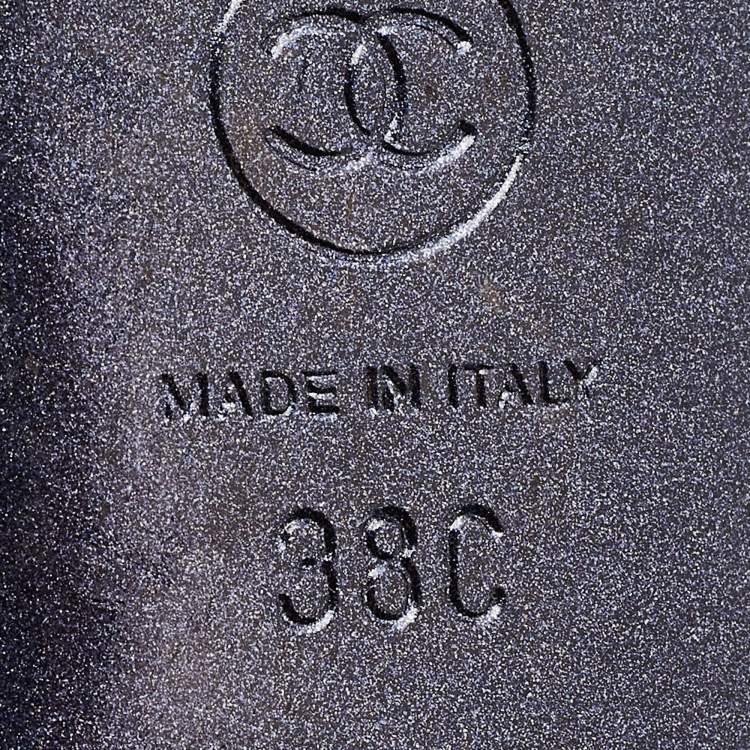 Pre Owned Chanel Navy Blue/Black Glitter Fabric CC Cap Toe Mules Size 38