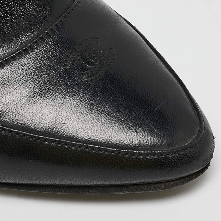 Pre Owned Chanel Black Leather CC Cap Toe Mid Calf Boots Size 37