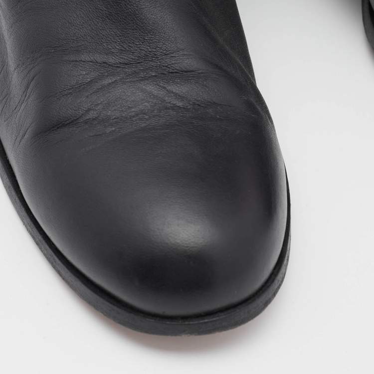 Pre Owned Chanel Black Leather CC Ankle Length Boots Size 41