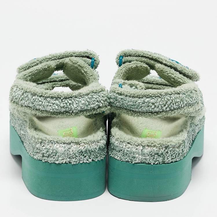 Pre Owned Chanel Green Fabric and Nylon Dad Slingback Sandals Size 38