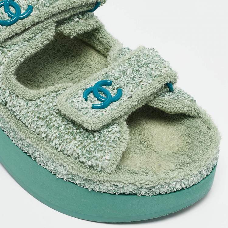 Pre Owned Chanel Green Fabric and Nylon Dad Slingback Sandals Size 38