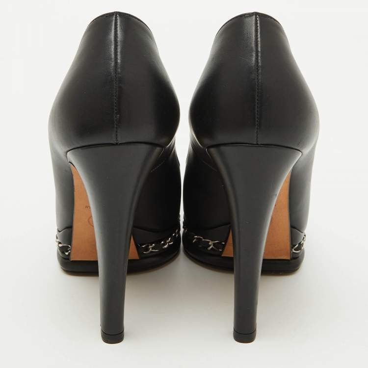 Pre Owned Chanel Black Leather CC Cap Toe Chain Platform Pumps Size 37.5