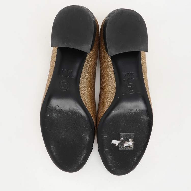 Pre Owned Chanel Gold/Black Lurex Fabric CC Cap Toe Block Heel Pumps Size 36.5