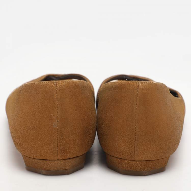 Pre Owned Chanel Brown Leather and PVC Embellished Ballet Flats Size 37.5
