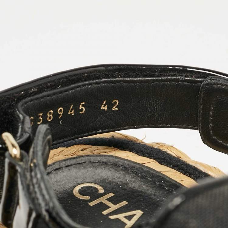 Pre Owned Chanel Black Mesh and Patent Leather Espadrille Dad Sandals Size 42