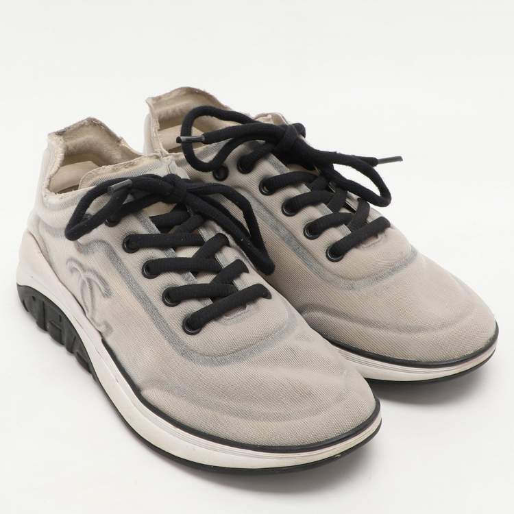 Pre Owned Chanel Light Grey Mesh CC Low Top Sneakers Size 36.5