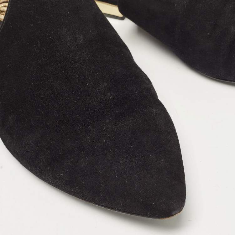 Pre Owned Chanel Black Suede Ankle Wrap Flat Mules Size 39