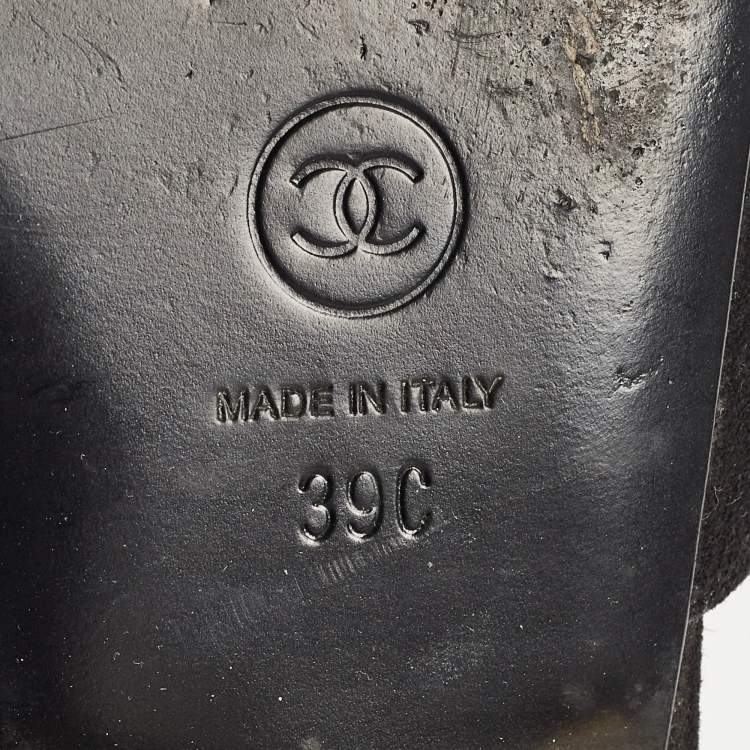 Pre Owned Chanel Black Suede Ankle Wrap Flat Mules Size 39