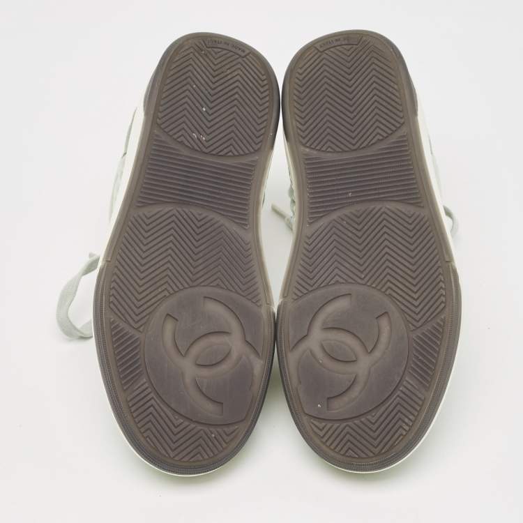 Pre Owned Chanel Light Green Fabric and Suede Skateboard Low Top Sneakers Size 36