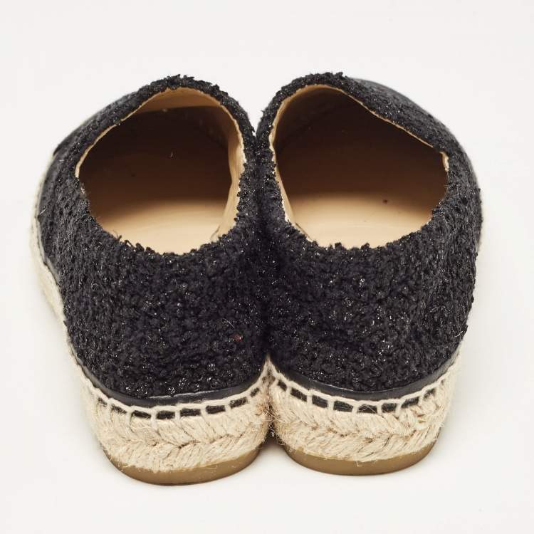 Pre Owned Chanel Black Canvas and Tweed Interlocking CC Logo Espadrille Flats Size 36