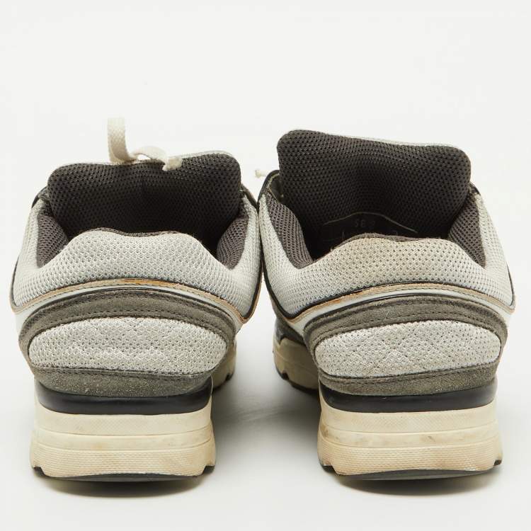 Pre Owned Chanel Grey/White Suede and Mesh CC Low Top Sneakers Size 39.5