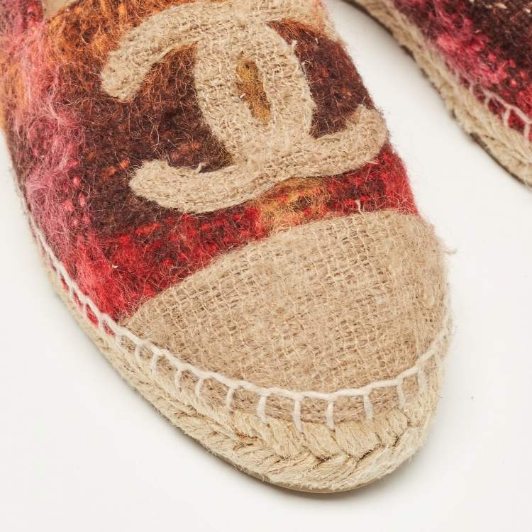 Pre Owned Chanel Multicolor Wool CC Espadrille Flats Size 36