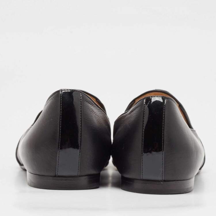 Pre Owned Chanel Black Leather CC Loafers Size 39.5