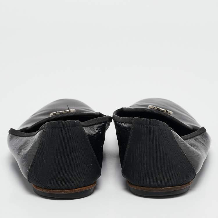 Pre Owned Chanel Black Leather CC Smoking Slippers Size 37.5