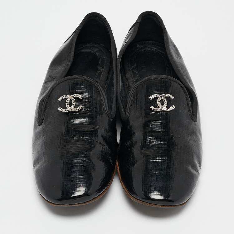Pre Owned Chanel Black Leather CC Smoking Slippers Size 37.5