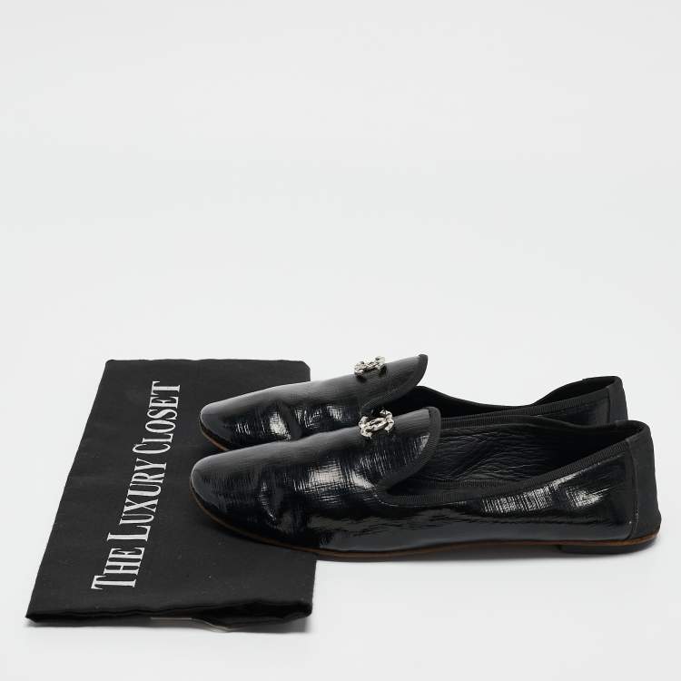 Pre Owned Chanel Black Leather CC Smoking Slippers Size 37.5