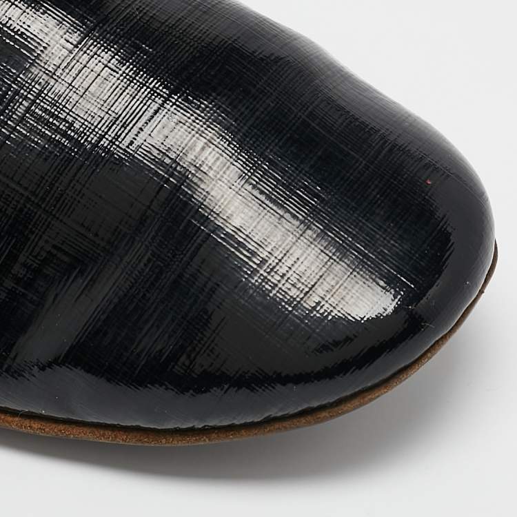 Pre Owned Chanel Black Leather CC Smoking Slippers Size 37.5