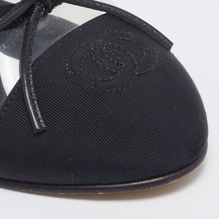 Pre Owned Chanel Black/Transparent PVC and Fabric CC Cap Toe Bow Ballet Flats Size 37.5