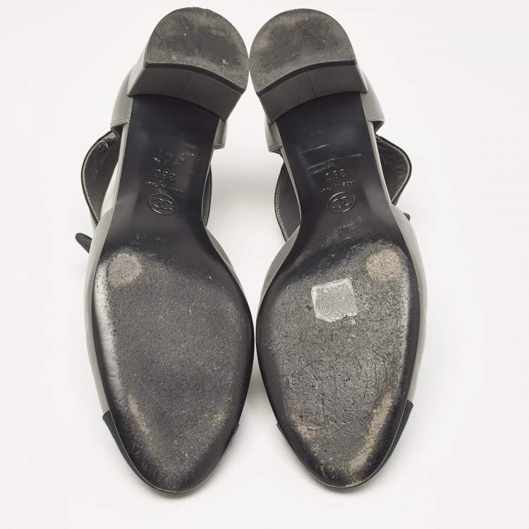 Pre Owned Chanel Grey/Black Canvas and Leather CC Bow Cut Out Ankle Boots Size 38