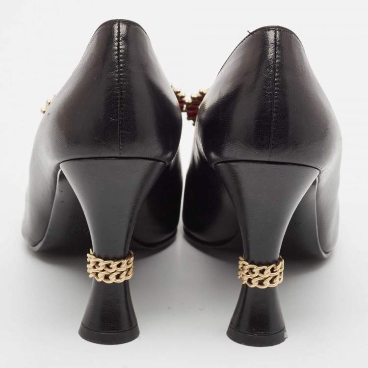 Pre Owned Chanel Black Leather Embellished Pumps Size 37