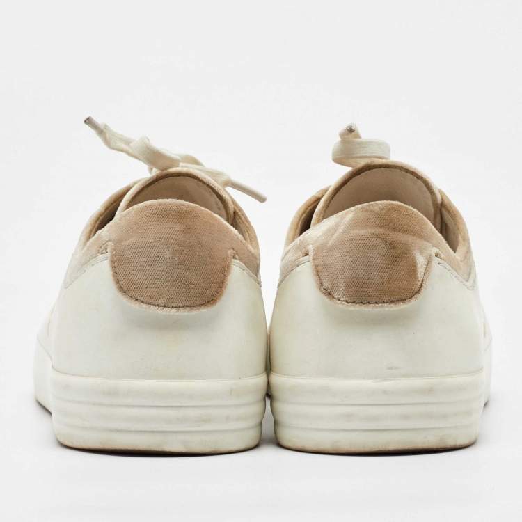 Pre Owned Chanel White/Cream Rubber and Velvet CC Low Top Sneakers Size 36