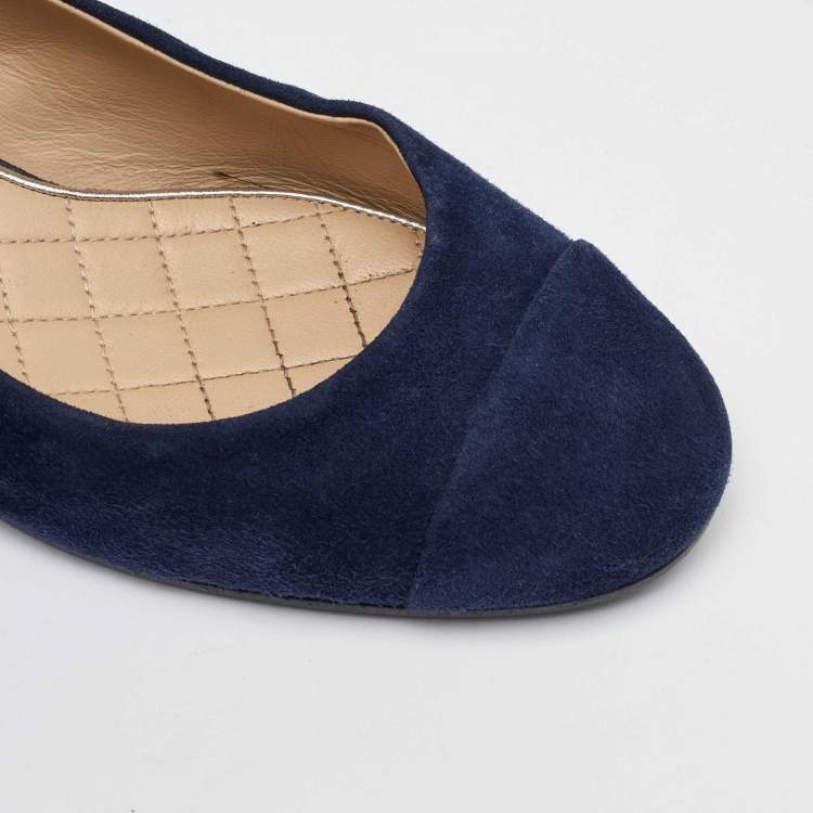 Pre Owned Chanel Navy Blue Suede Cap Toe CC Slingback Pumps Size 38