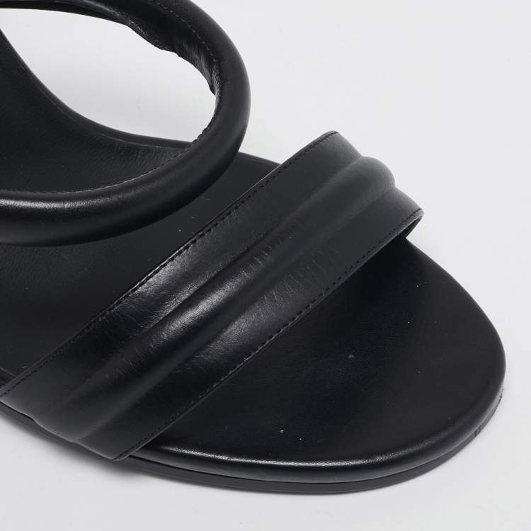 Pre Owned Chanel Black Leather Charm Embellished Ankle Cuff Wedge Sandals Size 40