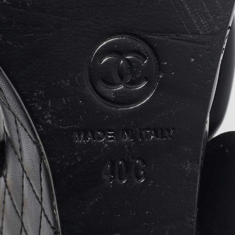 Pre Owned Chanel Black Leather Charm Embellished Ankle Cuff Wedge Sandals Size 40