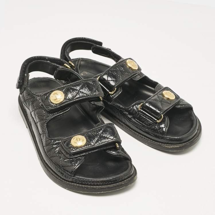 Pre Owned Chanel Black Leather Dad Slingback Sandals Size 36