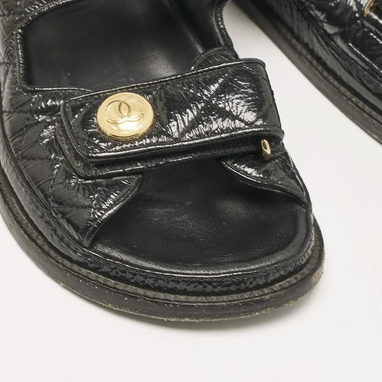 Pre Owned Chanel Black Leather Dad Slingback Sandals Size 36