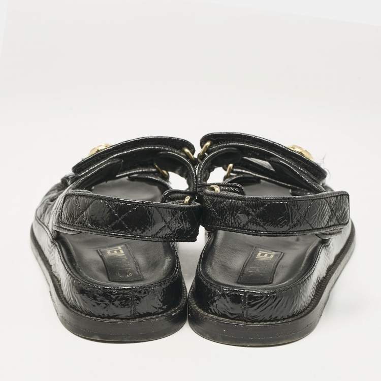 Pre Owned Chanel Black Leather Dad Slingback Sandals Size 36