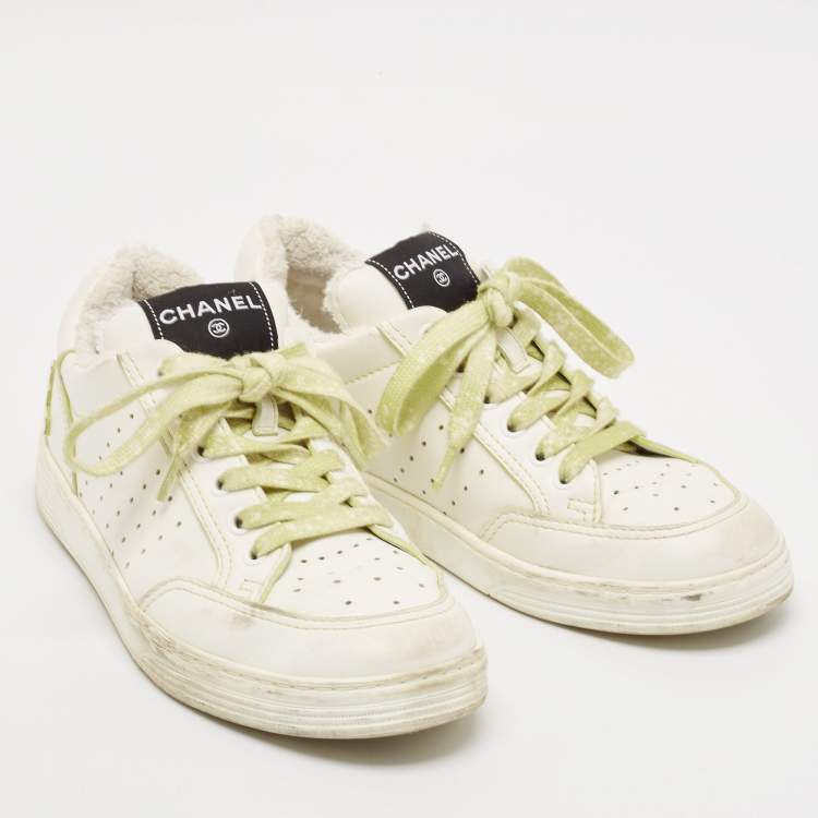 Pre Owned Chanel White Perforated Leather CC Low Top Sneakers Size 38