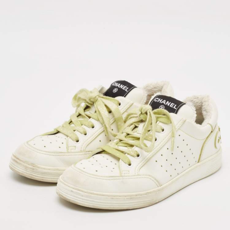 Pre Owned Chanel White Perforated Leather CC Low Top Sneakers Size 38