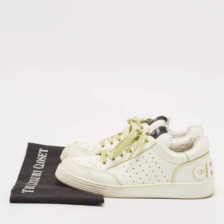 Pre Owned Chanel White Perforated Leather CC Low Top Sneakers Size 38