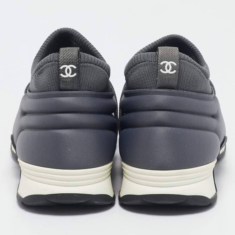 Pre Owned Chanel Grey Stretch Fabric Slip On Sneakers Size 38.5