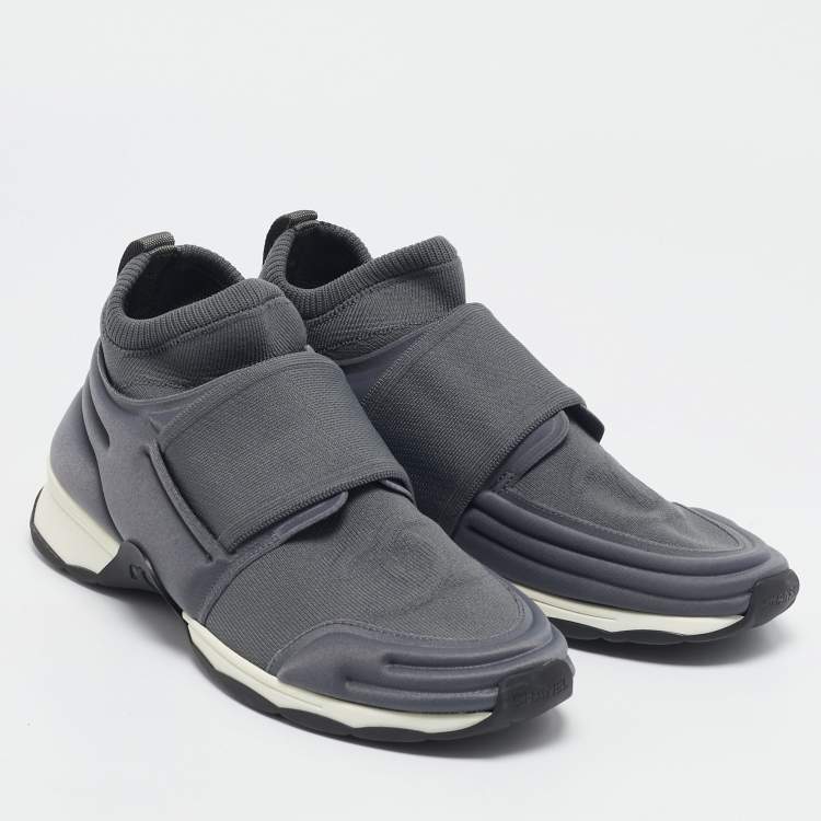 Pre Owned Chanel Grey Stretch Fabric Slip On Sneakers Size 38.5