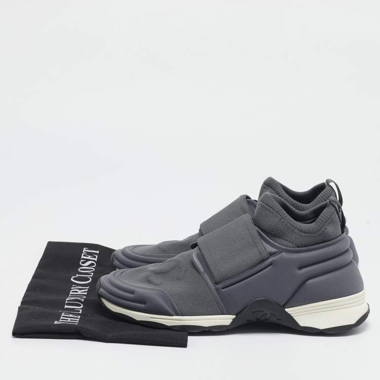 Pre Owned Chanel Grey Stretch Fabric Slip On Sneakers Size 38.5