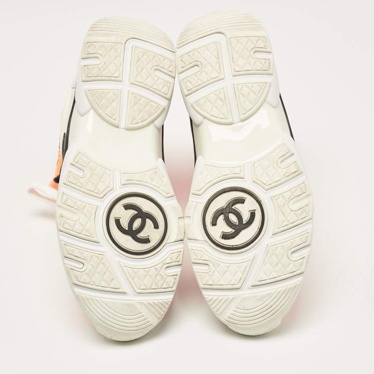 Pre Owned Chanel Tricolor Suede and Nylon CC High Top Sneakers Size 37.5