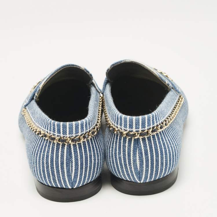 Pre Owned Chanel Blue Denim CC Chain CC Slip On Loafers Size 37
