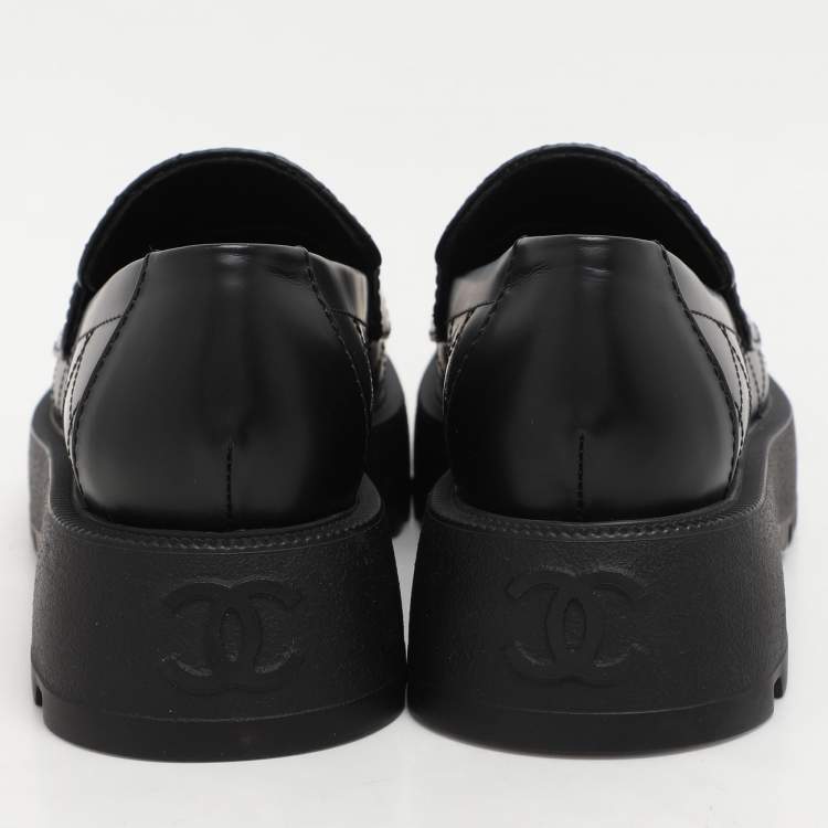 Pre Owned Chanel Black Leather CC Chain Details Moccasins Size 36